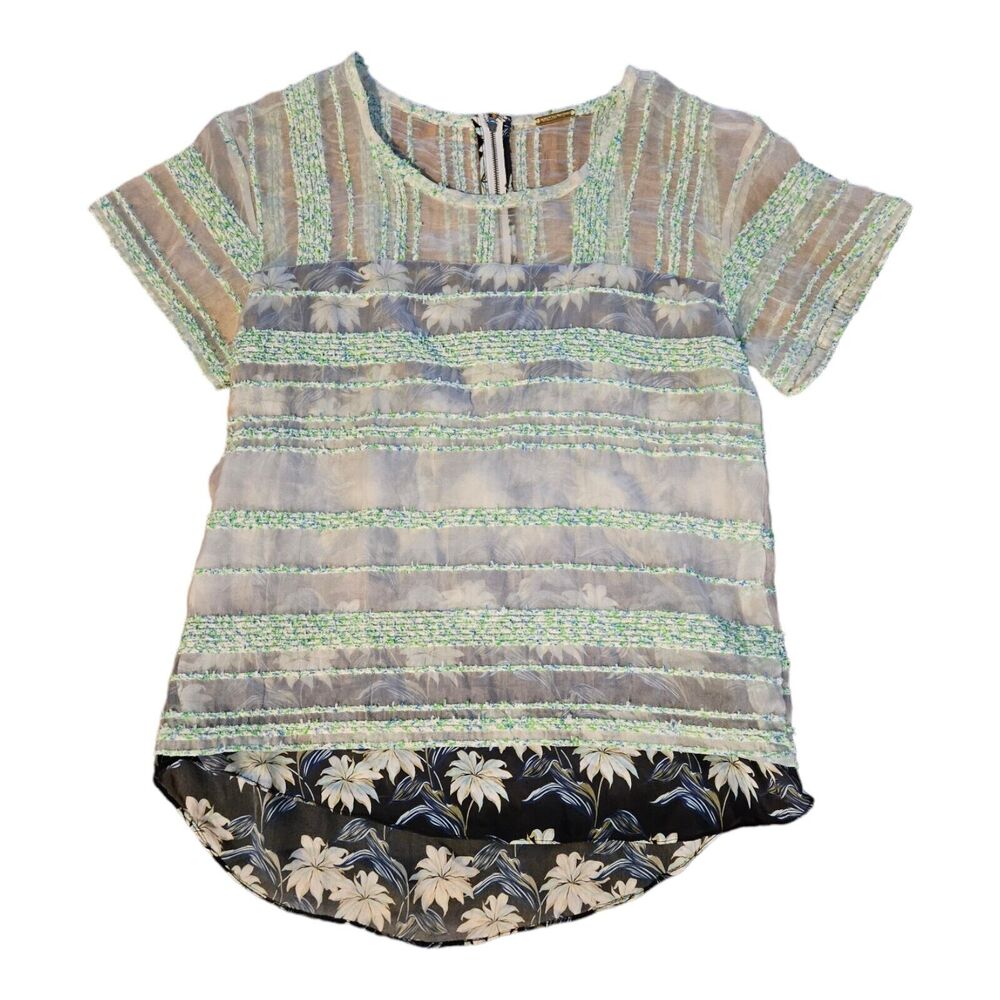 Rebecca Minkoff Sheer Embroidered Stripe Floral Layered Blouse Top Women’s Small